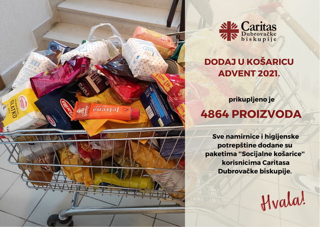 U adventskoj akciji ‘’Dodaj u košaricu’’ prikupljene 4864 namirnice za korisnike Caritasa Dubrovačke biskupije